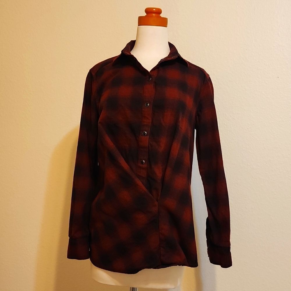 All Saints Red Plaid Button Down Kayla Shirt size 8